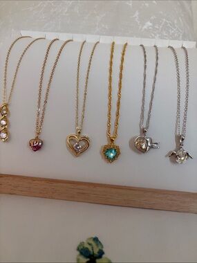 Mixed Metal Heart & Gem Pendant Necklace Set - Gold and Silver
